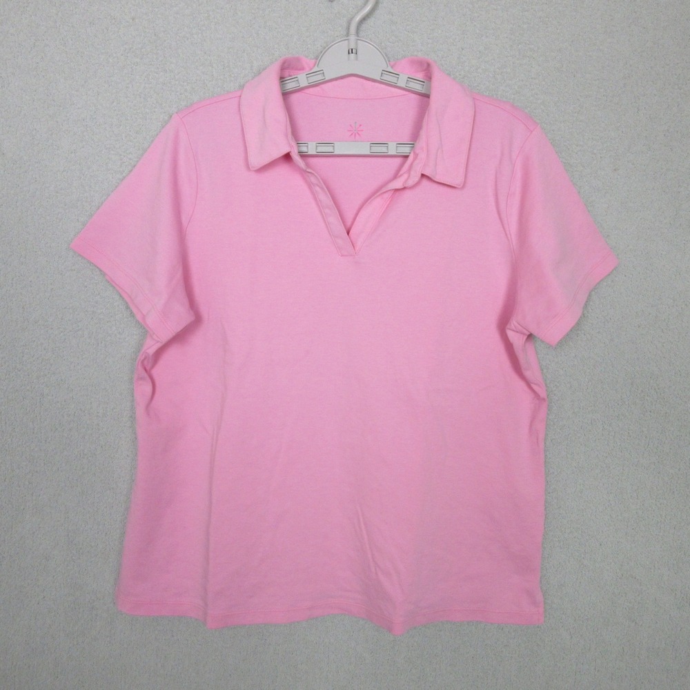 Isaac Mizrahi Live Polo Shirt Pink Short Sleeve Collared Pima Cotton Womens XL